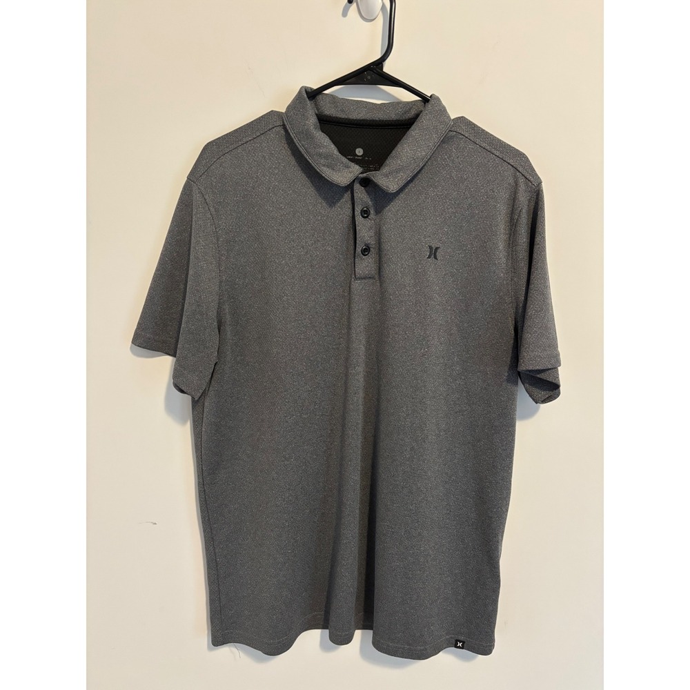 Hurley Mens Dri-Fit Polo Shirt Gray Short Sleeve Honeycomb Mesh large - Picture 2 of 9